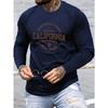 Men's  Loose and Comfortable Sports and Leisure California Letter Printed Round Neck Long Sleeved T-shirt Top