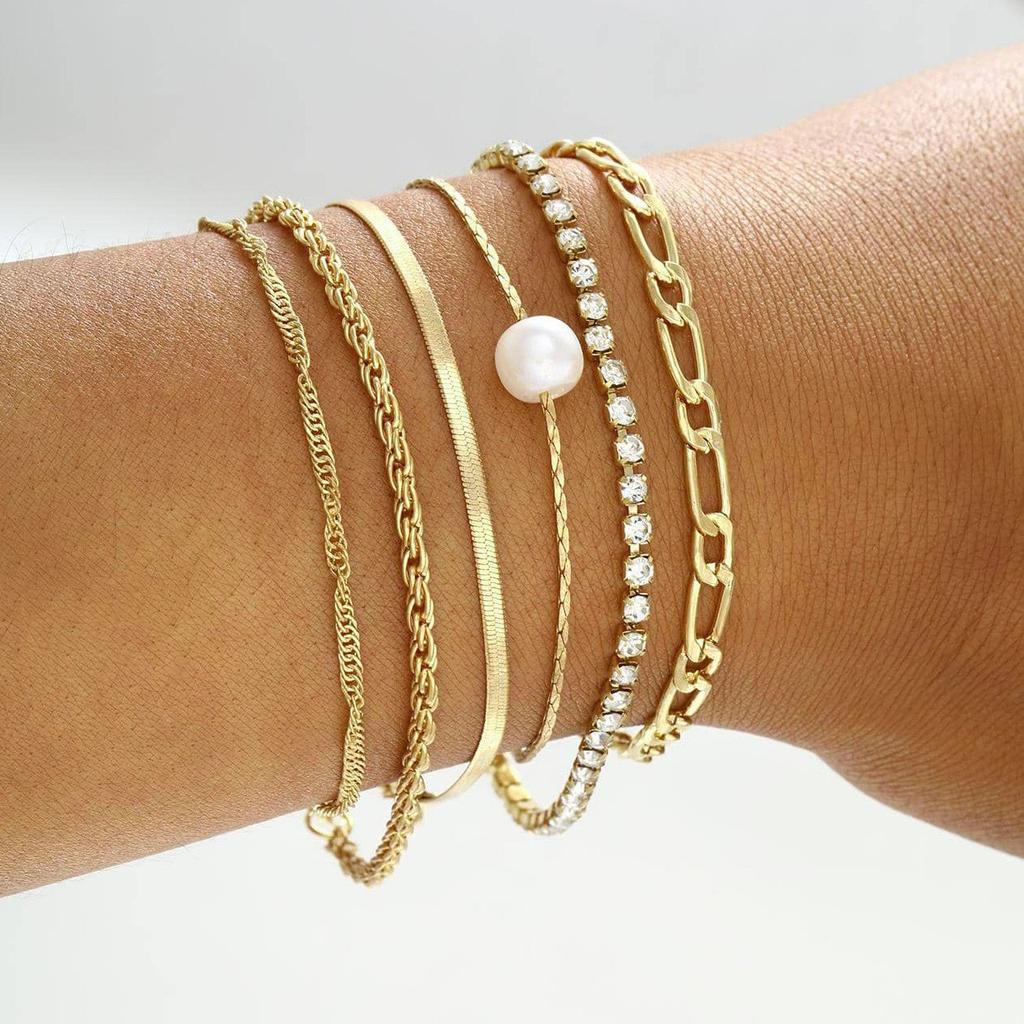 New 6 Pcs Gold Color Bracelet Set Boho Retro Thick Twist Cuban Chain Bracelet for Women 2026 Trendy Quality Jewelry Gifts