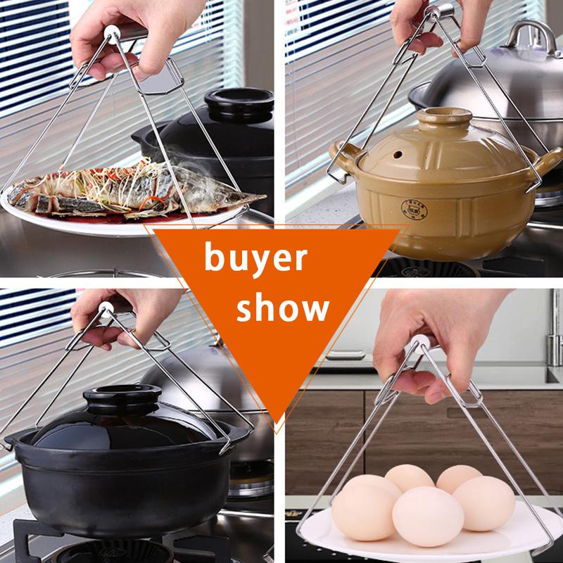 Foldable Stainless Steel  Bowl Clip Pot Dish Holder Steamer Plate Tong Anti- Clamp Gripper Kitchen Tools Heat Insulation
