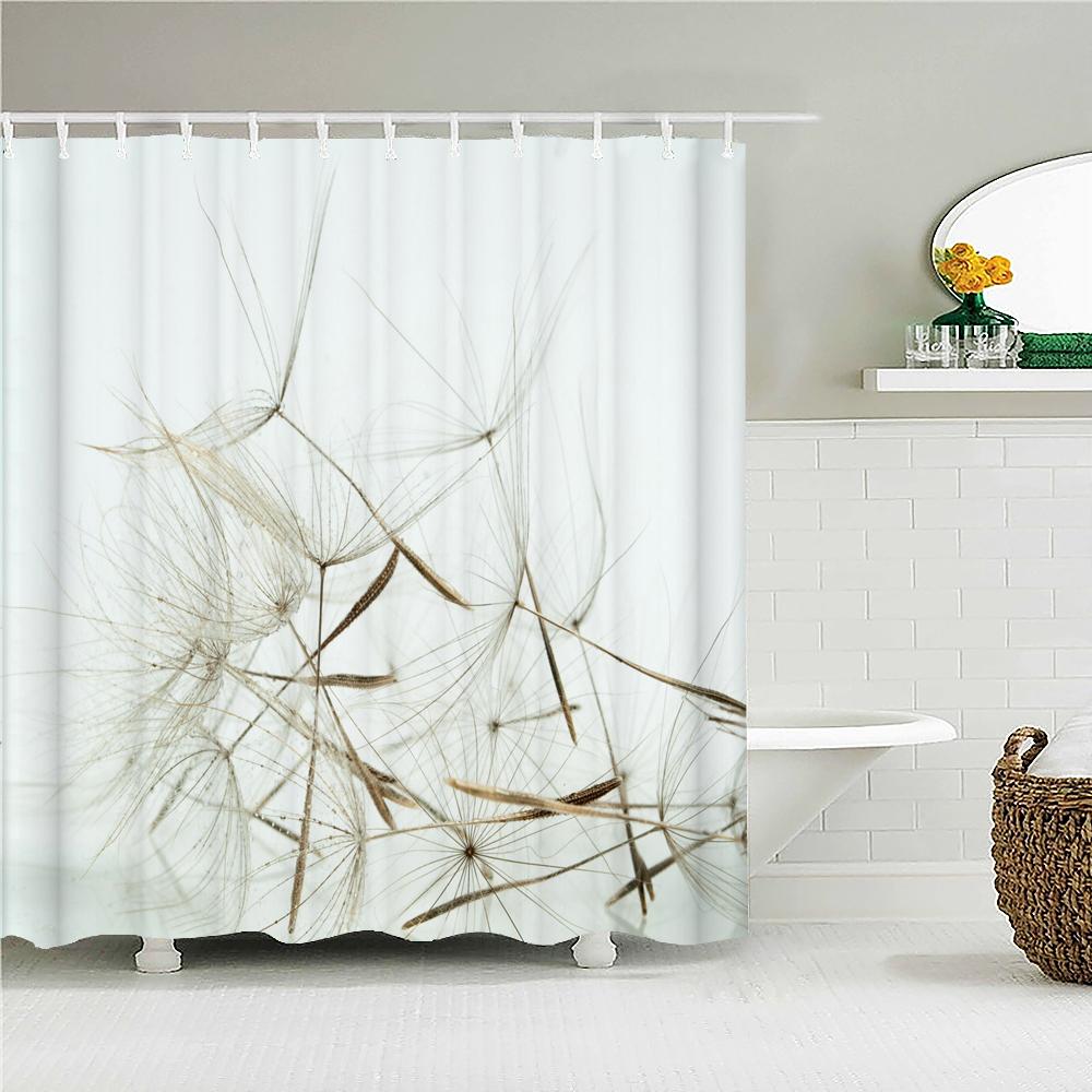 High Quality Blue Fresh leaf Printed Fabric Shower Curtain Plant Leaves Bath Screen Waterproof Bathroom Decor with Hooks