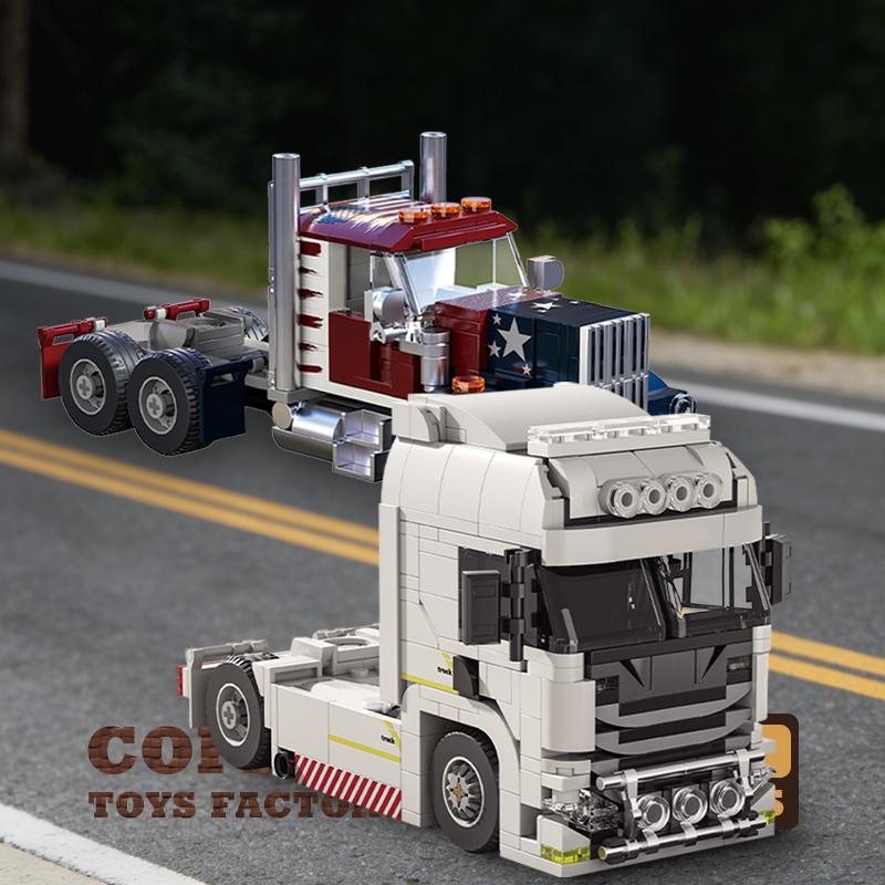 Creative Truck Head Bricks MOC Set City Loader Car Shipping Vehicle Building Blocks Toys DIY Container Trailer Model Adult Gifts