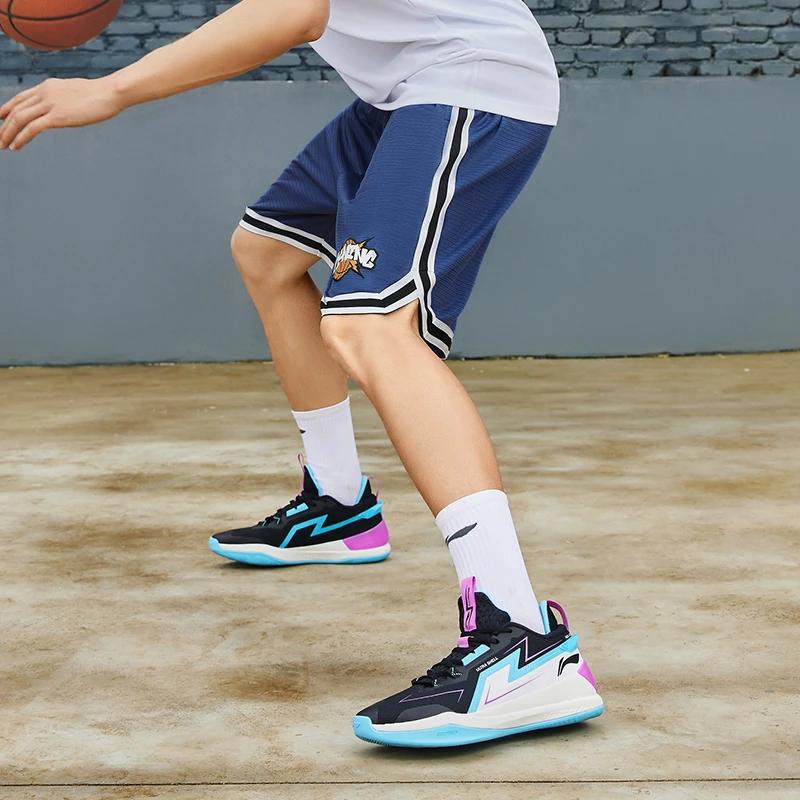 Li-Ning Basketball Series Loose Casual Splicing Shorts Men Bottoms Salt-Blue AAPS269-2