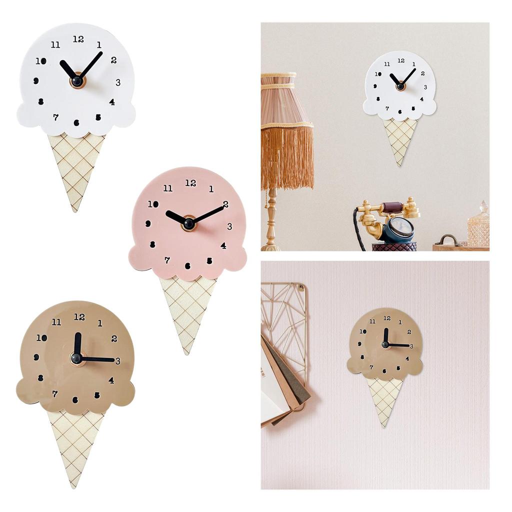 Wall Clock Ice Cream Shape Stylish Wooden Bedroom Clock for Living Room Decorating Children's Rooms Office Home Wall Decor