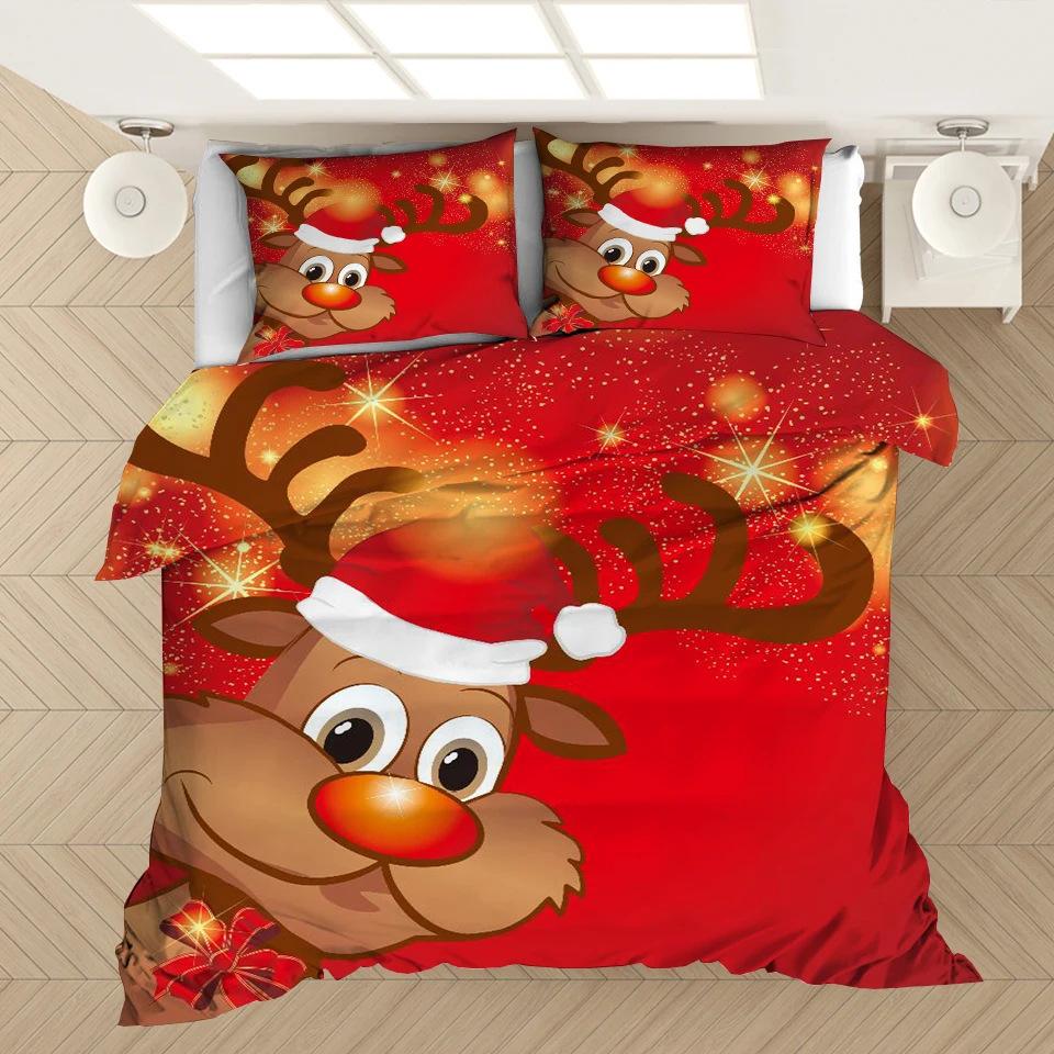 Weihnachts-Bettbezug Cartoon-Druck Bettwäsche-Set Mikrofaser Cartoon-Deckenbezug Mit Kissenbezügen Kindergeschenk