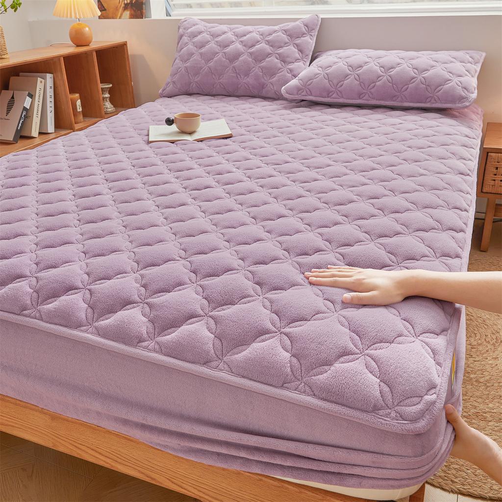 Class A Antibacterial Milk Velvet Fully Wrapped Bed Sheet Single Piece Household Anti-slip Bed Cover Protective Cover Bedding