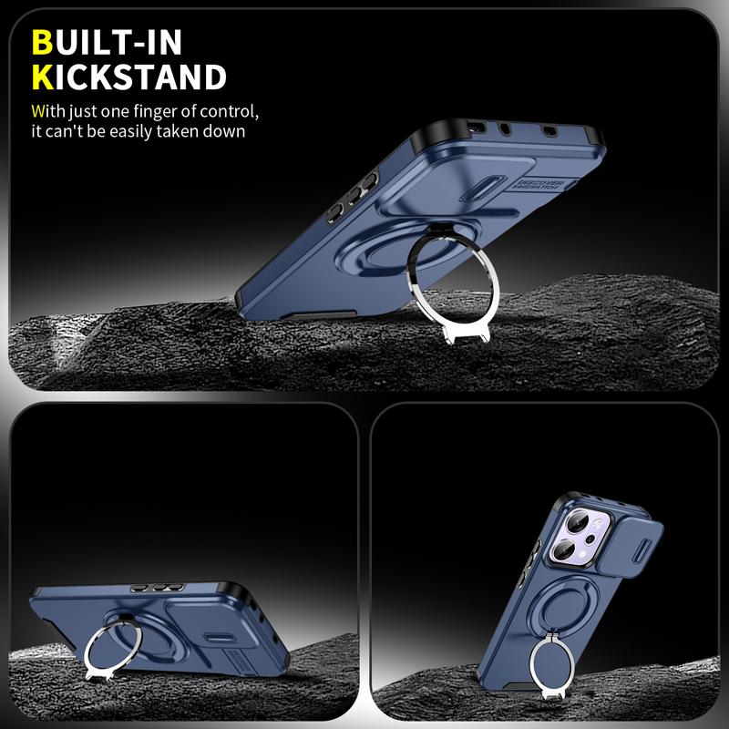 For OPPO Reno 14 14 Pro 14F Case Heavy Duty PC+TPU Ring Car Mount Magnetic Stand Slide Camera Cover for Reno14