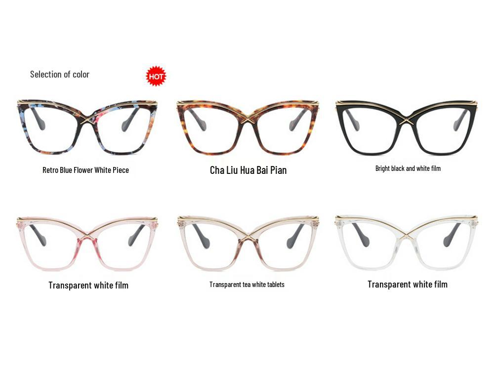 X Cat-Eye Metallbrillengestell: 2022 Blaulichtfilter, Große Retro-Plano-Brille – Europäischer & Amerikanischer INS-Trend.