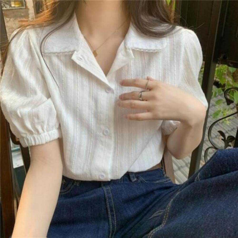 New ArrivalS Open Run Women S Incut Short Sleeve blouSe Collar Volume Shirt