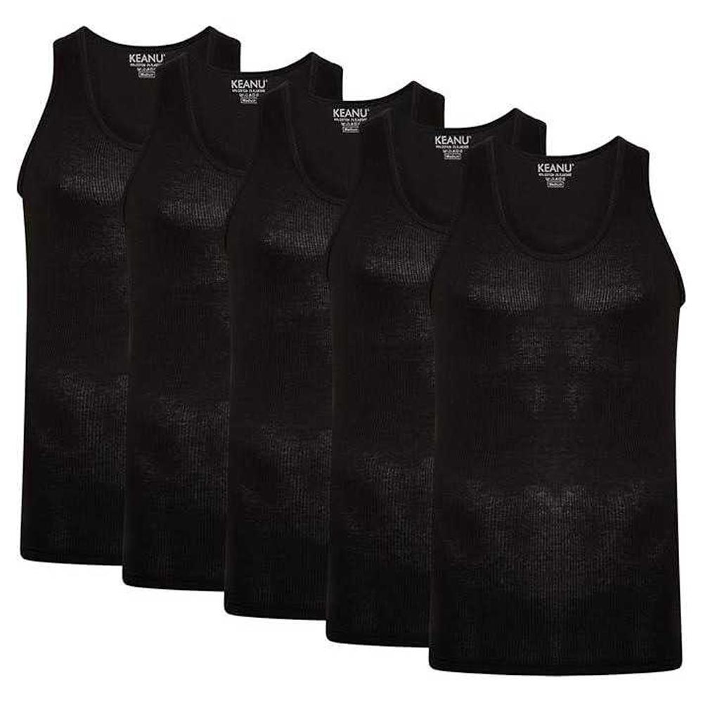 Keanu Mens Ribbed Cotton Blend Fitted Vest Top (Pack of 6)