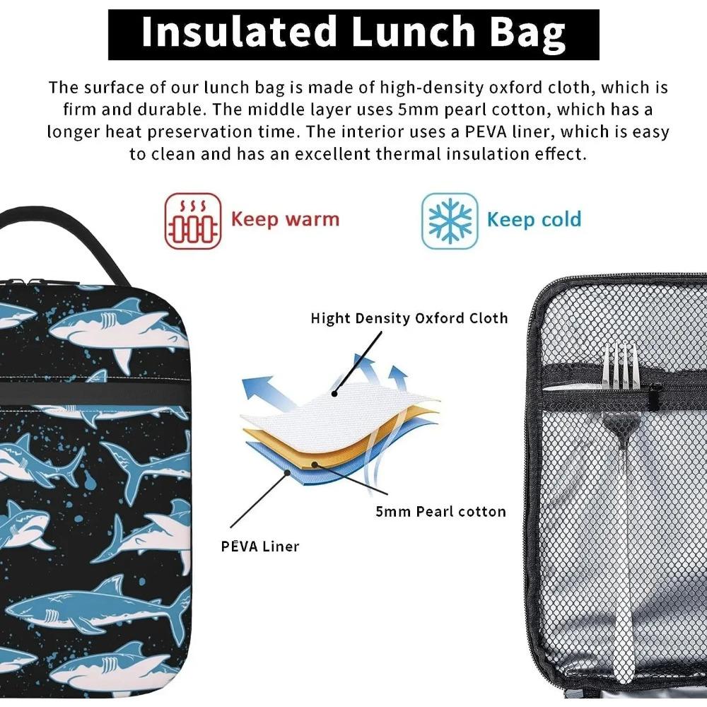 Borsa Termica Porta Pranzo Shark per Adolescenti Bambini Borse Tote Frigo Antiperdita Riutilizzabile Porta Pranzo Isolato per Ufficio Scuola Picnic Viaggio