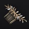 Wedding Rhinestone Hair Comb for Women Gold Zircon Handmade Bridal Bride Hair Accessories Simple Party Tiara Leaf Hair Piece