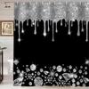 Shiny Diamond Shower Curtain, Bling Silver Drips Glitter Shower Curtain, Luxury Sparkling Jewelry Glam Women Girl Modern Bathroom Decor, Waterproof