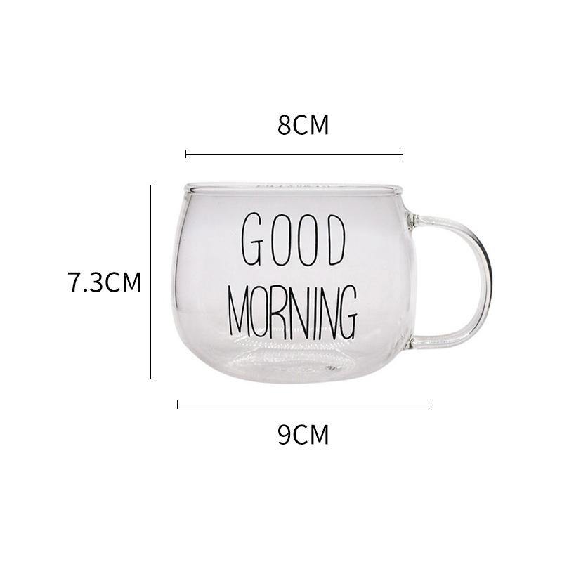 KEMORELA Letter Transparent Glass Cup Creative Coffee Drink Dessert Breakfast Milk Cup Glass Mugs Handle Drinkware Couple Gift