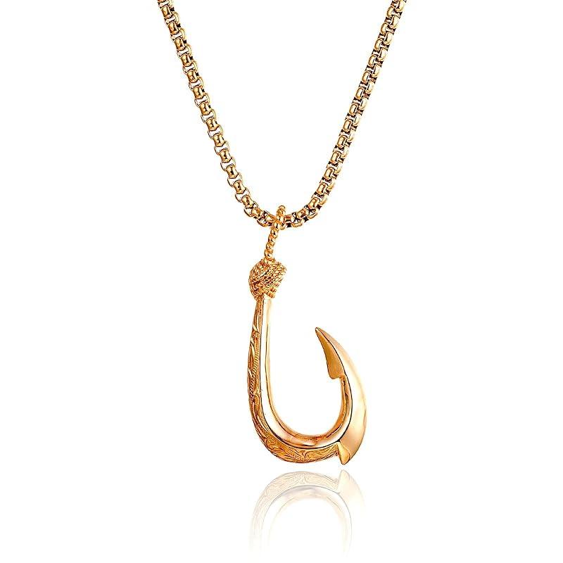 

[Cisst liber] hawaiian jewelry fish hook fishing hook necklace men s ladies Hawaii Leave it on stainless 60cm gold