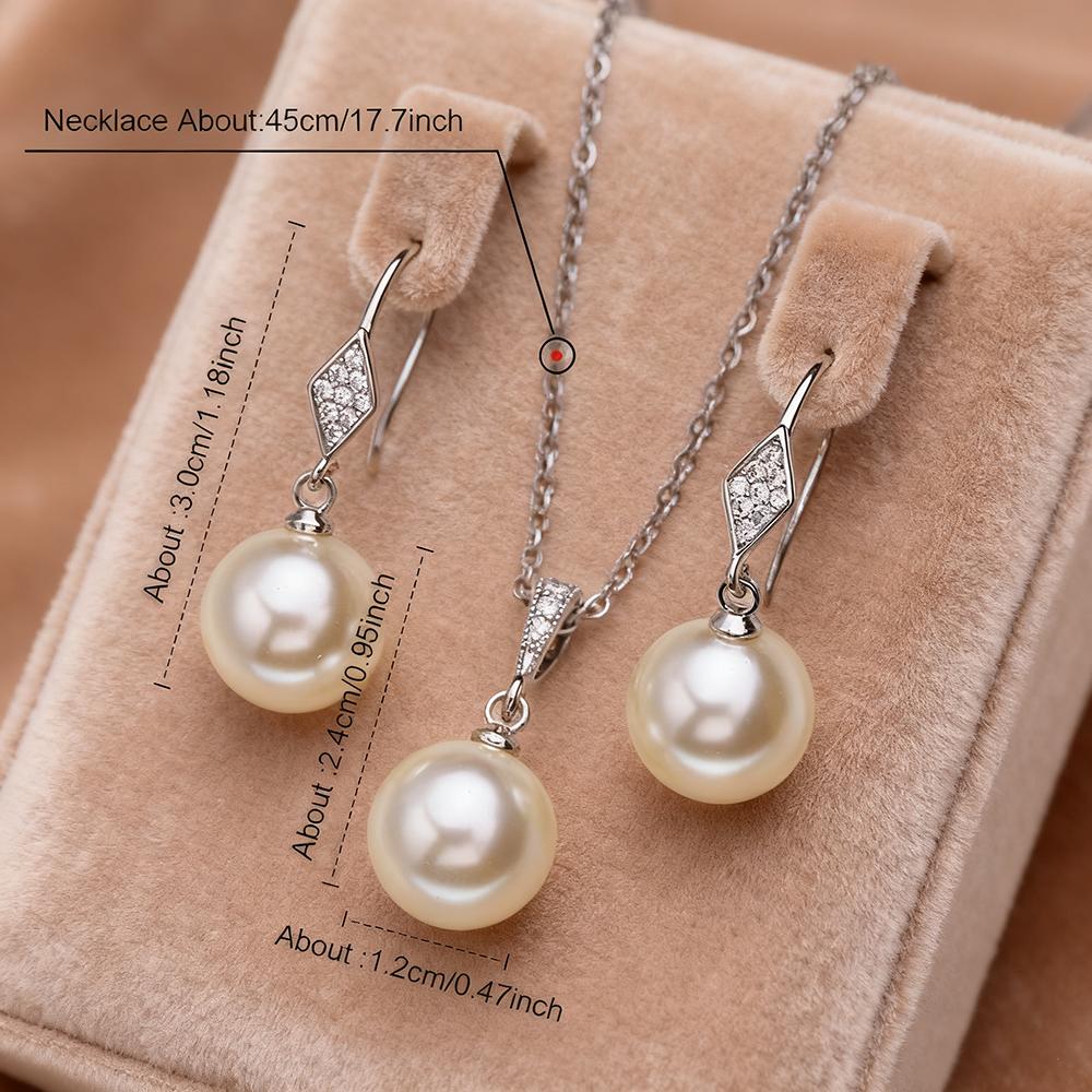 Imitation Pearl Necklaces Earrings Sets For Women Fashion Flower Cubic Zirconia Pendant with Chain Birhday Gift