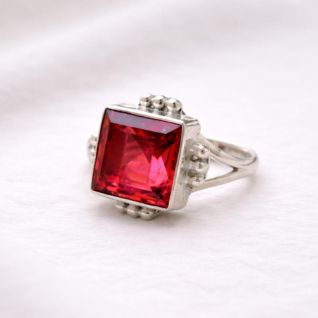 Pink Tourmaline Quartz Statement Ring, Handmade 925 Sterling Silver Jewelry, Minimalist Gemstone Ring