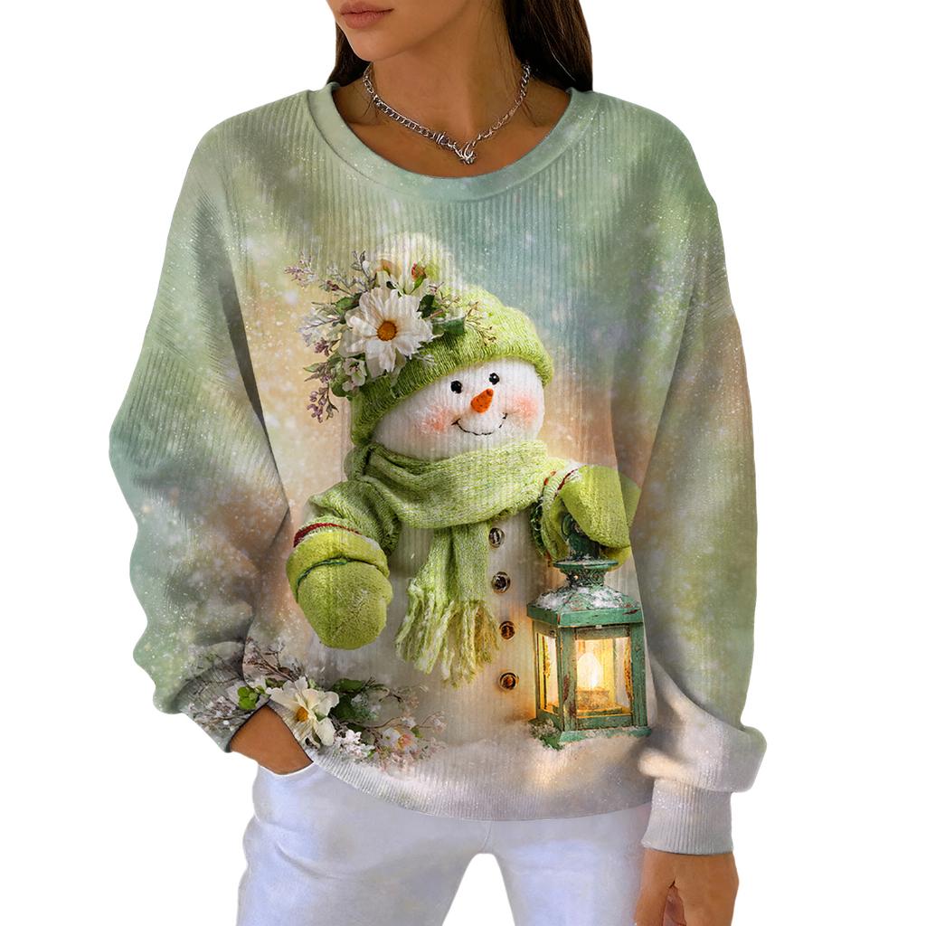 Dámská módní ležérní mikina s gradientním vánočním potiskem, sportovní top s dlouhým rukávem
