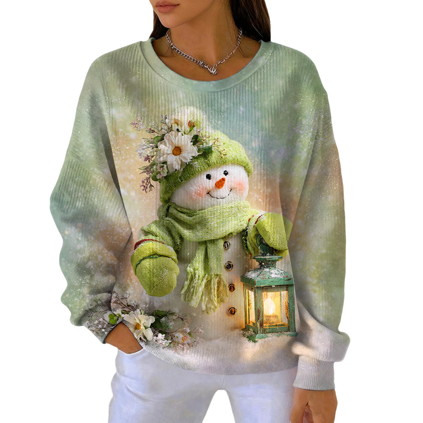 

Women s Fashion Casual Gradient Christmas Print Pullover Sports Long-Sleeve Top M