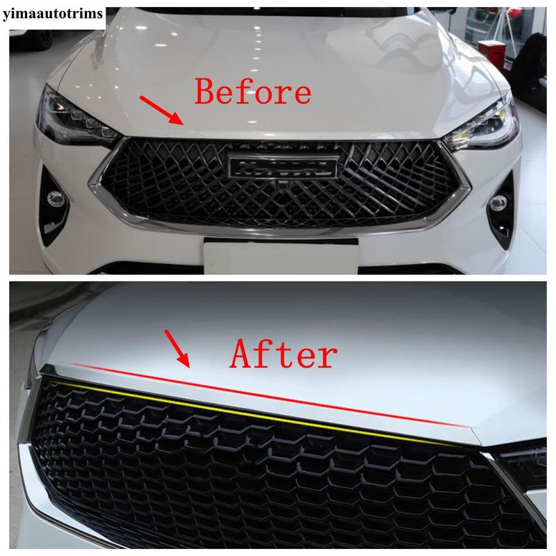 Front Hood Engine Strip / Bumper Below Grille Strip Decor Cover Trim For Haval F7 F7X 2018 -  Stainless Steel Accessories