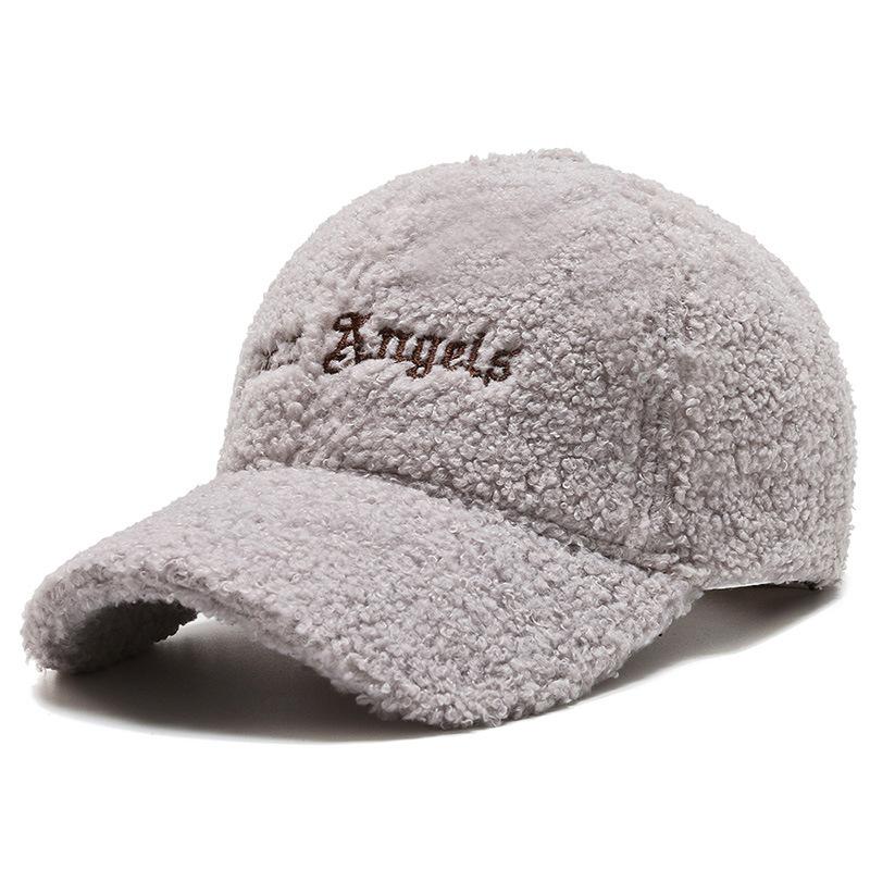 Plush Baseball Cap Letter Embroidery Lamb Wool Caps Women Sun Hat Girls Outdoor Warm Winter Snapback Korean Fashion Baseball Cap
