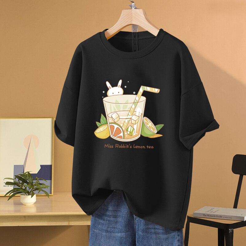 

Женские топы, футболка L-5XL из 100% хлопка, футболка больших размеров с коротким рукавом, женский топ с героями мультфильмов, летние милые футболки с круглым вырезом, большие футболки 5XL чёрный