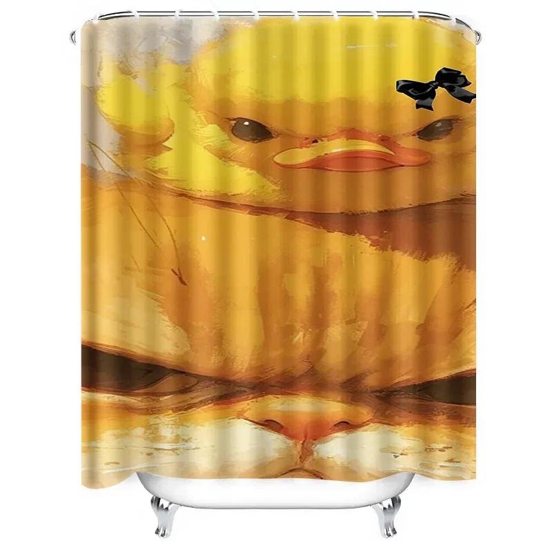 Niedliche Ente und Katze Wasserdichter Duschvorhang Hitzebeständig Maschinenwaschbar Nicht Transparent 180x180cm