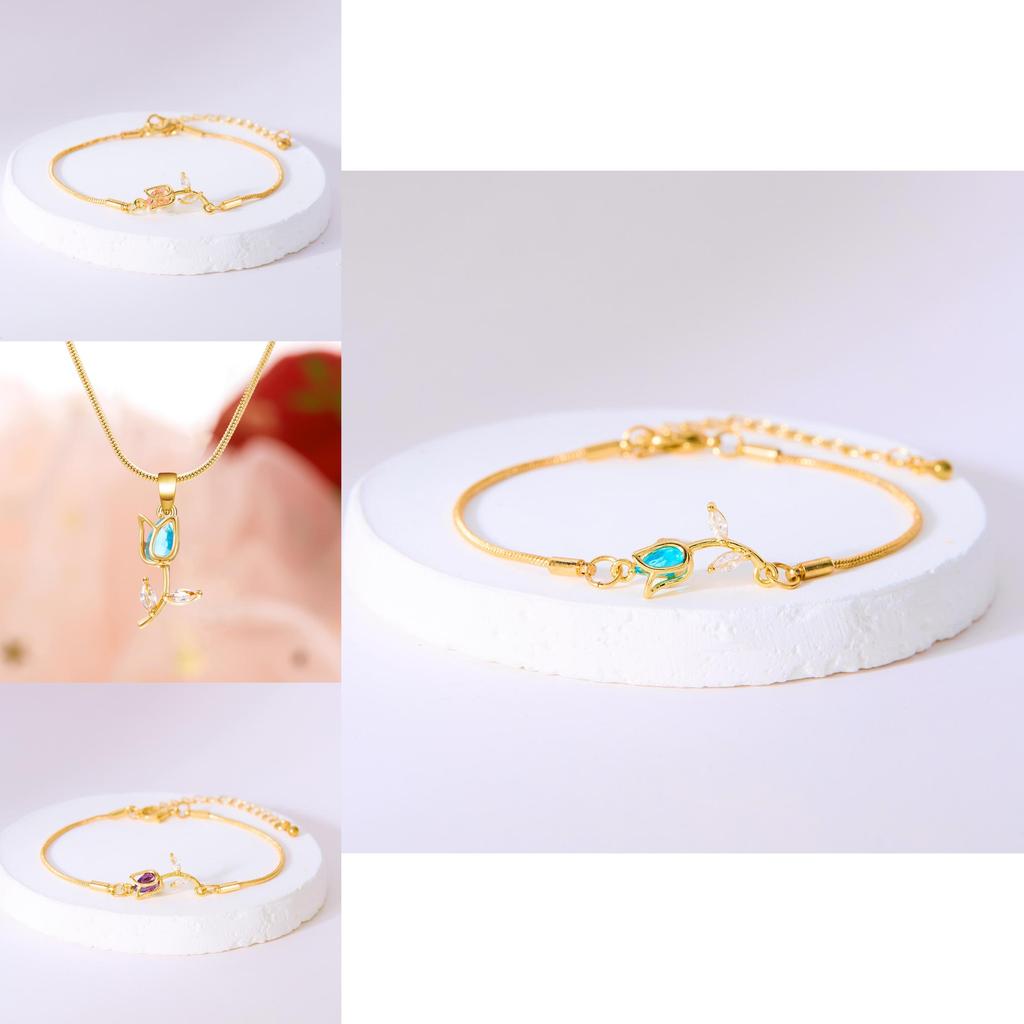 Tulip Pendant Necklace Copper Chain Womens Elegant Spring Jewelry