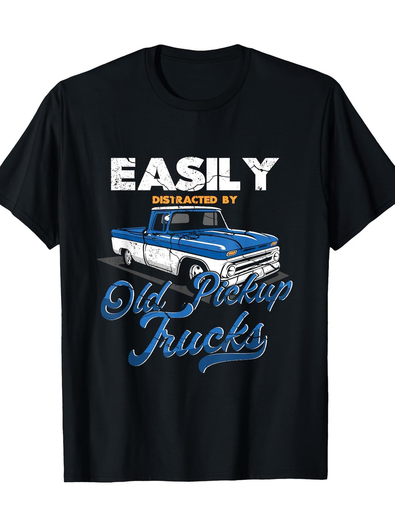 Men S Outdoor Casual T-Shirt with Vintage Pickup Truck Pattern And Letter Print S разноцветный