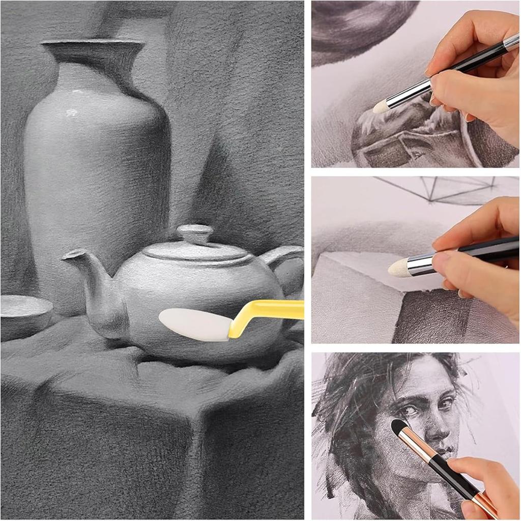 A613P 46pc Art Blending Stump Sketch Drawing Tools, Double Headed Drawing Art Blender Pencil Sketch Scraper Tools for Blending