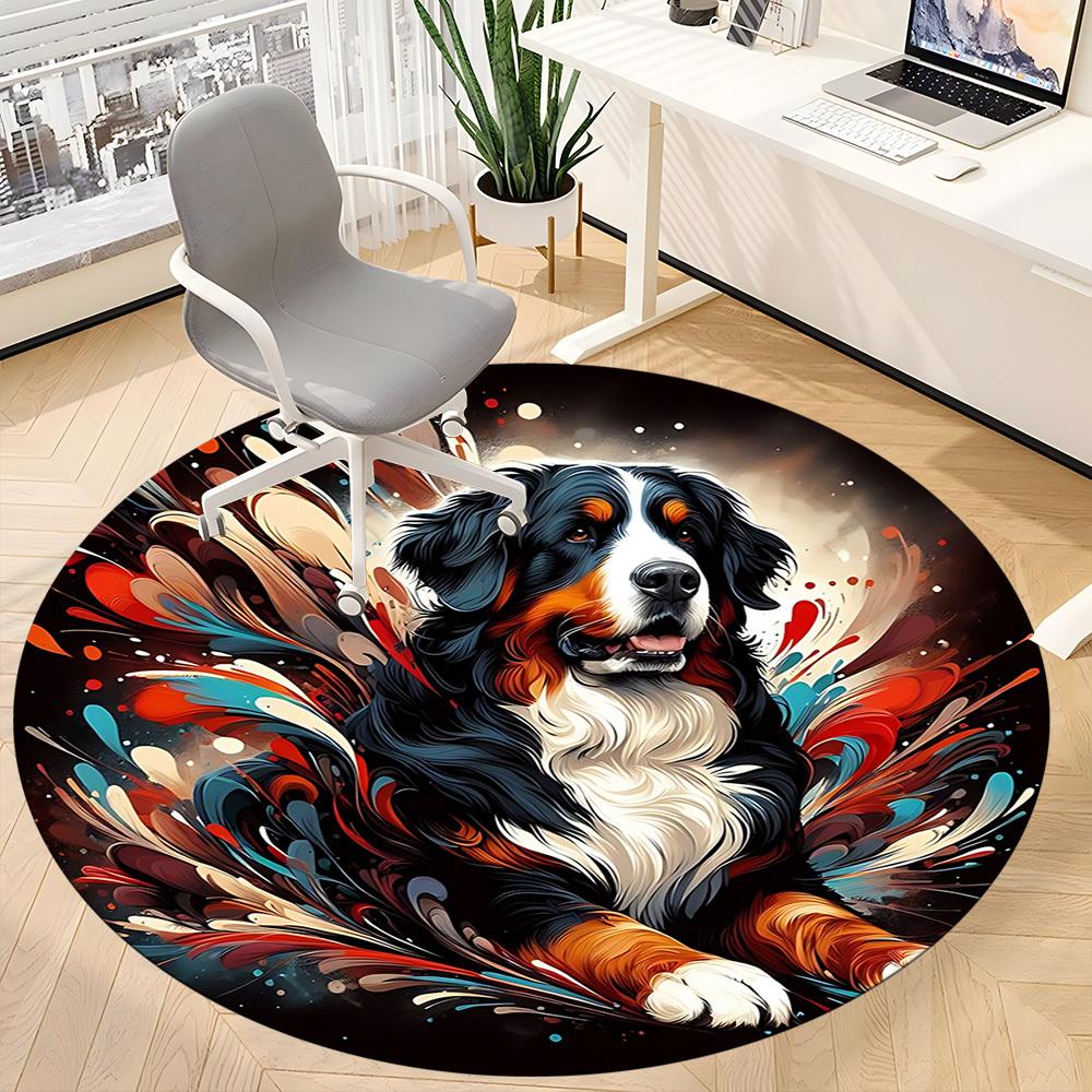 1PC Dogs Abstract Office Round Area Rug, Mat Suitable For Office, Under Office Chairs Bedroom Living Room Home Decor, Room Deco