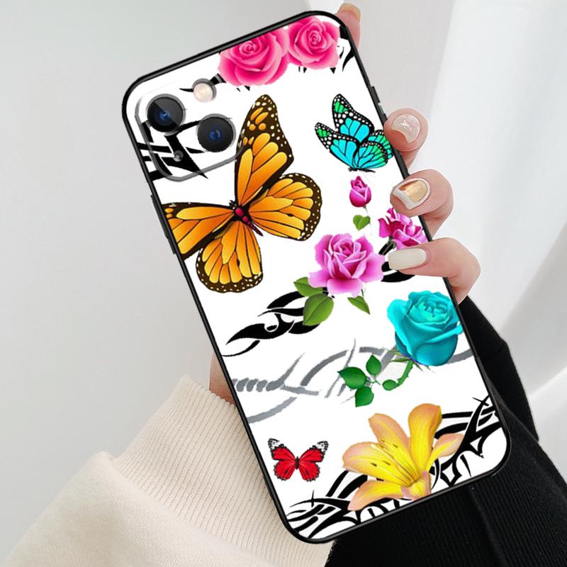 Butterfly Flower Phone Case For iPhone 17 Pro Max 15 14 13 11 12 16 Pro Max Mini 15 16 Plus 16e 17 Air Cover
