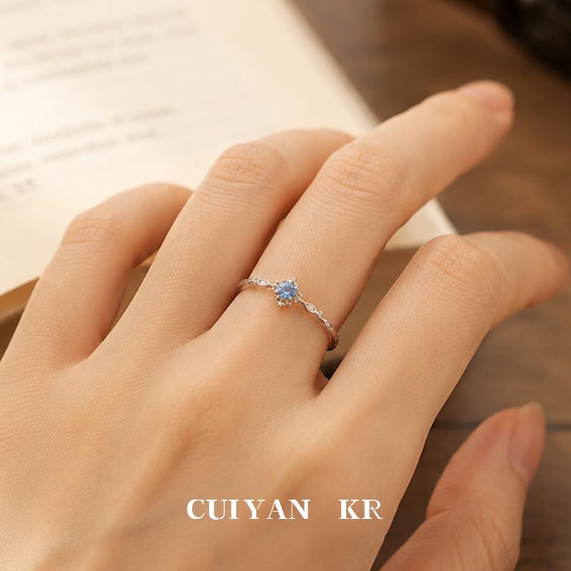 Cui Yan S925 Sterling Silver Sea Blue Zircon Ring for Women - High-End Korean Design Index Finger Jewelry
