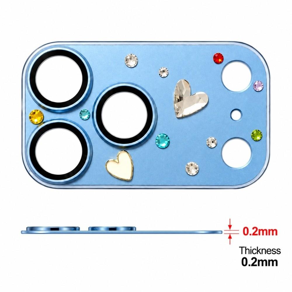 Diamond 3D Heart Glass Cell Phone Camera Protector Clear HD Anti Scratch Cell Phone Lens Film Full Cover for iPhone18 Pro Max 4