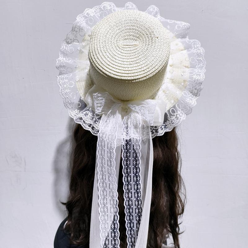 [Store Hot Sale] Super Bow Mori Sun Hat Pastoral Sweet Lolita Hat Lace Sunscreen Gone