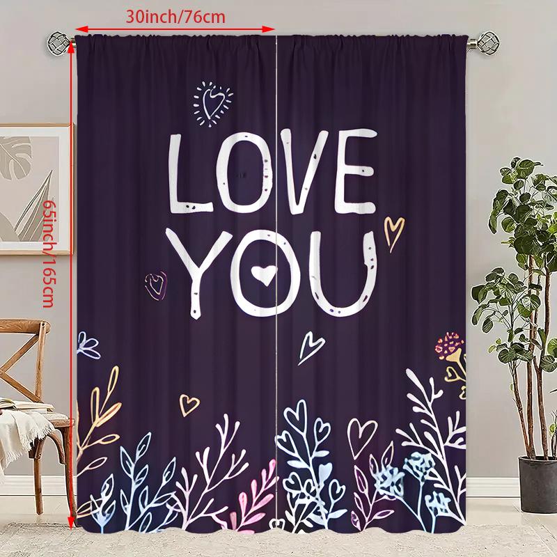 2pcs- I Love You Printed curtains, pole bag curtains 42*84, Bedroom and living room, home decoration, room decoration