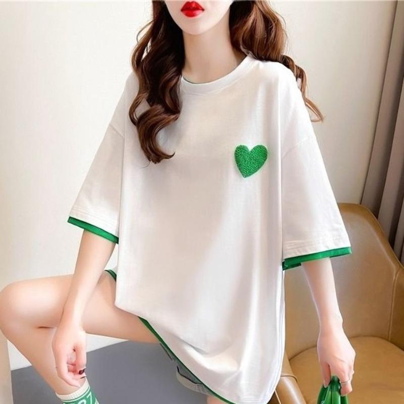 Ladies  Fake Two T-shirts Female Contrasting Color Round Neck Short Sleeved Blouse Summer New Korean Loose Versatile Top M белый