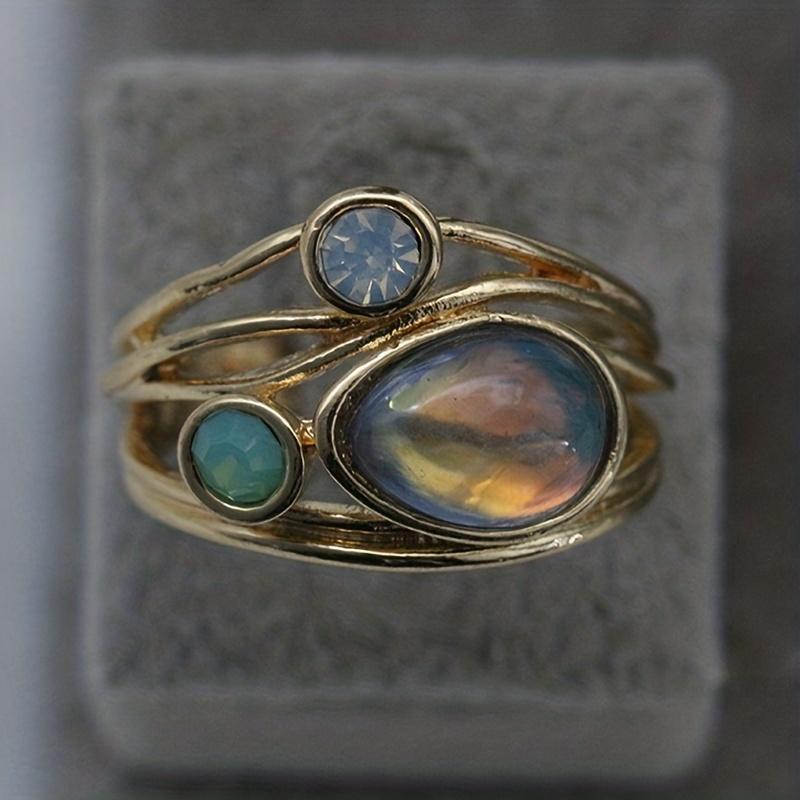 Vintage Wide Ring Inlaid Sapphire Match Daily Outfits Dainty Party Accessory Classic Jewelry For Female Multi Sizes To Choose