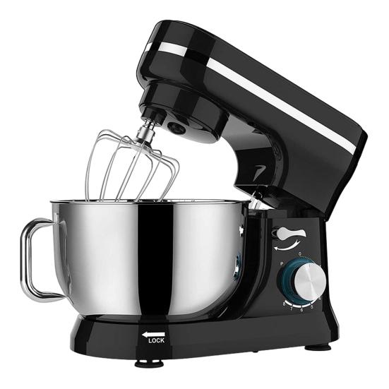 

Миксер для теста 660 Вт 6-скоростной электрический кухонный стационарный миксер с чашей из нержавеющей стали, крюком для теста, венчиком и лопаткой, профессиональный миксер для выпечки чёрный