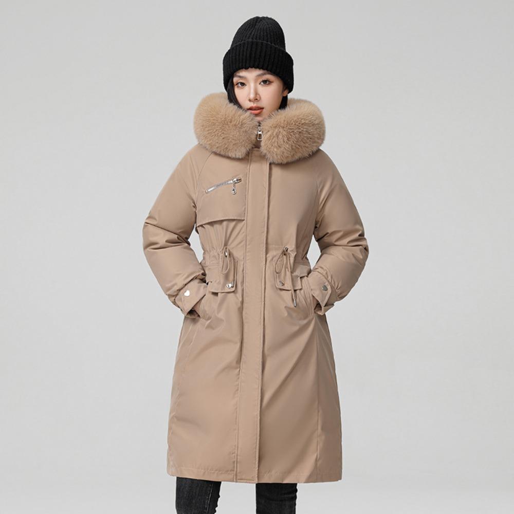 

Winter new Korean version of hooded knee-length cotton clothes, piled and thickened, and two large-size coats. M хаки