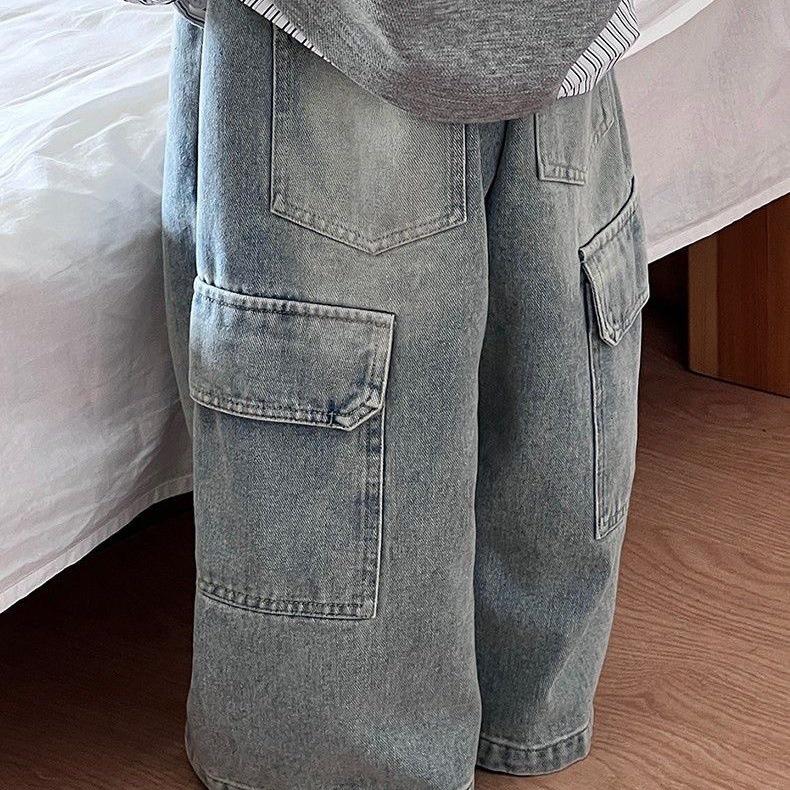 Trendy Children's Spring/Autumn Jeans - Cool, Casual, Loose Straight-Leg Overalls