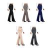 Damskie Spodnie Jednokolorowe Wysoki Stan Rozszerzane Spodnie z Kieszeniami Miękki Materiał Odporny na Zmarszczki Wygodne Elastyczne Długie Spodnie Casualowe do Biura