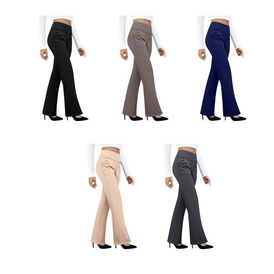 Damskie Spodnie Jednokolorowe Wysoki Stan Rozszerzane Spodnie z Kieszeniami Miękki Materiał Odporny na Zmarszczki Wygodne Elastyczne Długie Spodnie Casualowe do Biura