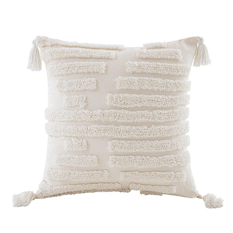 Wasabi Tufted Pillow Case Geometric Embroidered Tassel Sofa Cushion Case Bohemian Bathroom Windows Pillow Premium