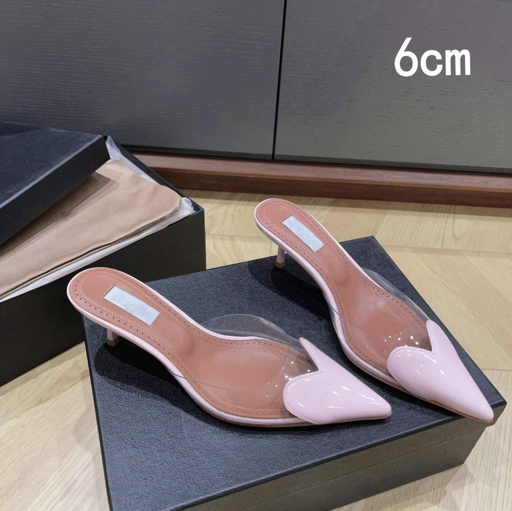 Fashion 2025 Fairy Style Summer Sexy And Versatile Transparent Half-Slipper Women'S Pointed-Toe Thin-Heeled High-Heeled Sandals Slipper