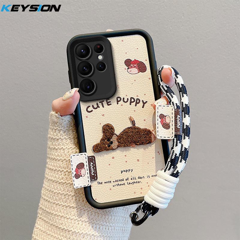 

KEYSION Cartoon Cute Plush Embroidery Case for Samsung S25 Ultra 5G with Lanyard Shockproof Phone Cover for Galaxy S24 S23 Ultra 5G for Galaxy S25 Ultra