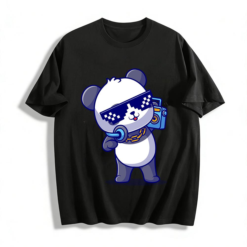 

Trendy Pixel Sunglasses Panda Print Unisex Loose Casual T-Shirt Pure cotton T-shirt XXS