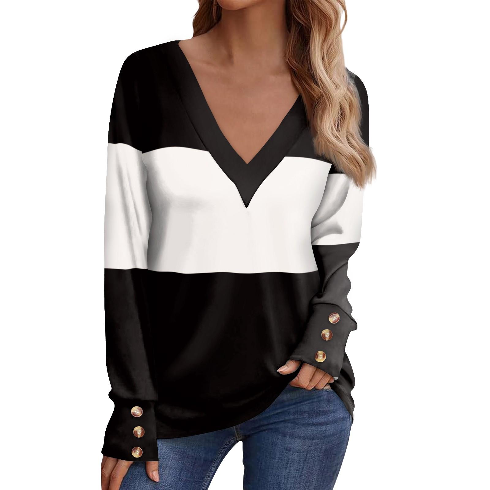 

Женская повседневная футболка с длинными рукавами, V-образным вырезом, принтом и декоративными пуговицами, топы для женщин, женские топы и блузки 2025 года, нарядные топы XXXL белый