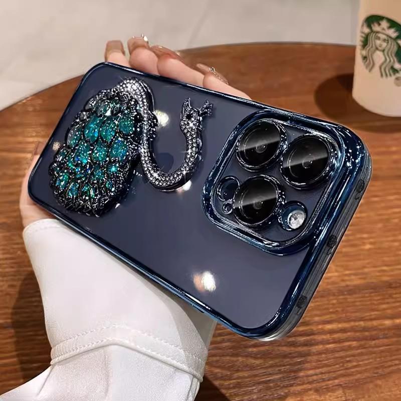 A Fully Transparent 14 Protective Case Suitable for IPhone16 Phone Cases, Featuring "Swan's Love" with Sand and Diamonds and "Apple 15pro"