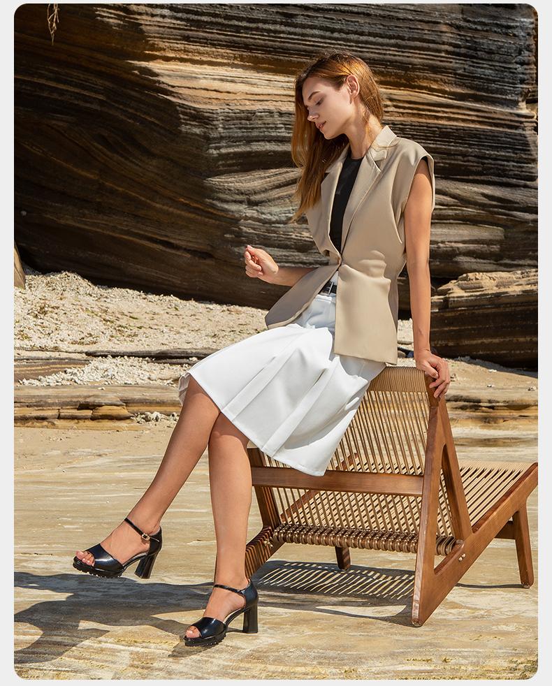 SKAP Shengjiabu 2024 Summer New Style One Strap Elegant High Heel Open Toed Commuter Women's Sandals