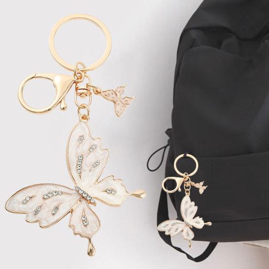 Oil-dipping Rhinestone Butterflies Keychain Women Girls Portable Zinc Alloy Backpack Purse Ornament Butterflies Key Ring Holder